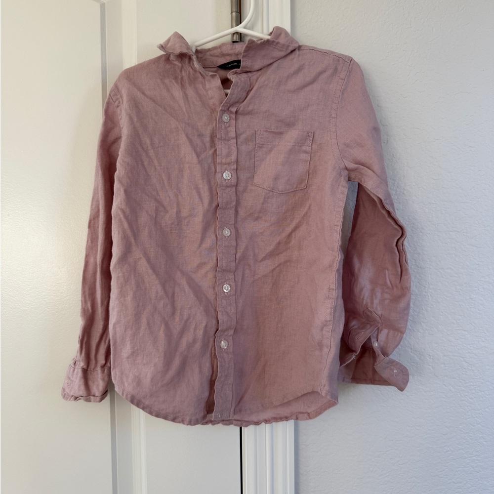 Linen beach family photo Janie and Jack Light Pink Button-Down Shirt